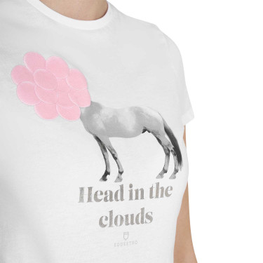 T-shirt femme Equestro Head In The Clouds en coton manches courtes Blanc T-shirt femme Equestro Head In The Clouds en coton manches courtes Blanc