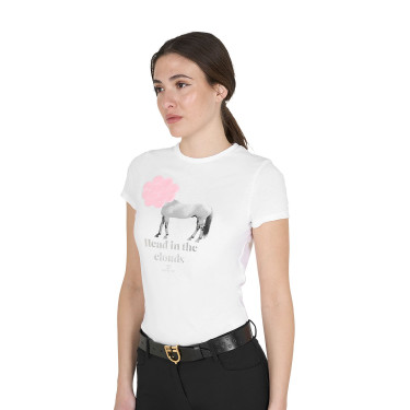 T-shirt femme Equestro Head In The Clouds en coton manches courtes Blanc T-shirt femme Equestro Head In The Clouds en coton manches courtes Blanc