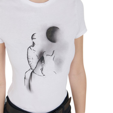 T-shirt femme Equestro coupe slim imprimé Moonlight manches courtes Blanc T-shirt femme Equestro coupe slim imprimé Moonlight manches courtes Blanc