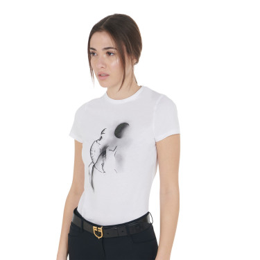 T-shirt femme Equestro coupe slim imprimé Moonlight manches courtes Blanc T-shirt femme Equestro coupe slim imprimé Moonlight manches courtes Blanc