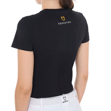 T-shirt femme Equestro basique logo ton sur ton manches courtes Noir