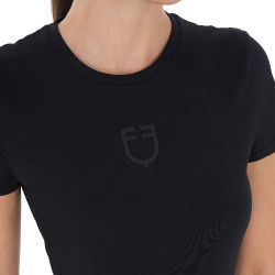 T-shirt femme Equestro basique logo ton sur ton manches courtes Noir