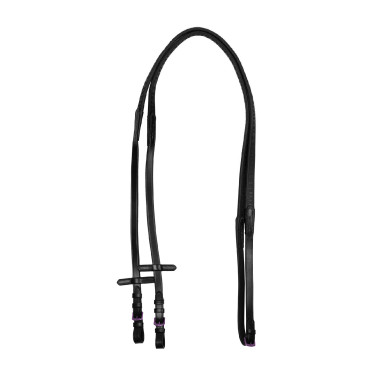 Rênes en cuir et caoutchouc Equestro violet fitting Noir Rênes en cuir et caoutchouc Equestro violet fitting Noir