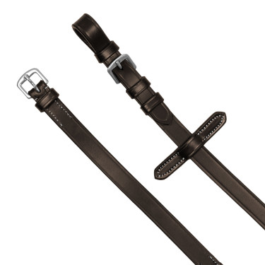 Rênes en caoutchouc Equestro grip en relief et finitions argentées Marron foncé