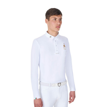 Polo de concours homme manches longues Equestro x FISE Blanc Polo de concours homme manches longues Equestro x FISE Blanc