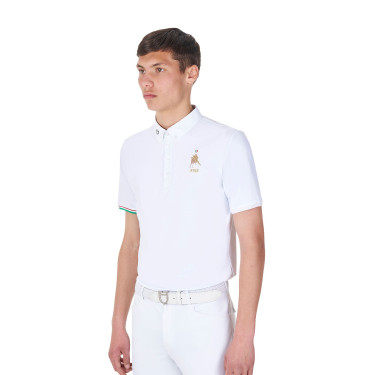 Polo de concours homme Equestro x FISE manches courtes Blanc Polo de concours homme Equestro x FISE manches courtes Blanc