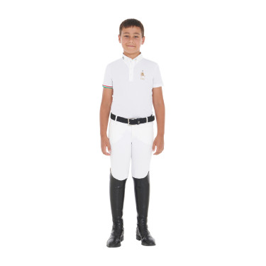 Polo de concours garçon quatre boutons Equestro x FISE manches courtes Blanc