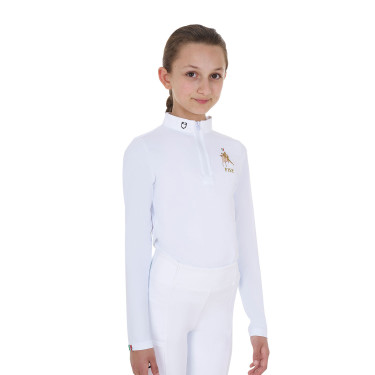 Polo de concours fille manches longues Equestro x FISE Blanc