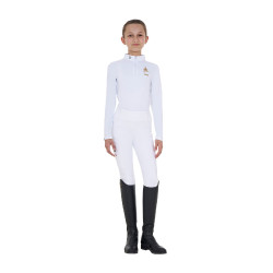 Polo de concours fille manches longues Equestro x FISE Blanc