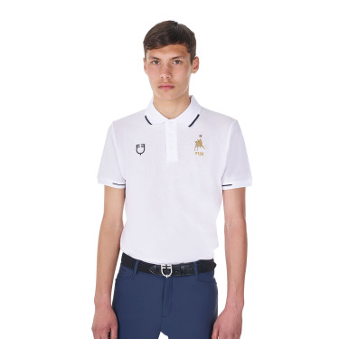 Polo d’entraînement homme Equestro x FISE trois boutons manches courtes Blanc Polo d’entraînement homme Equestro x FISE trois boutons manches courtes Blanc