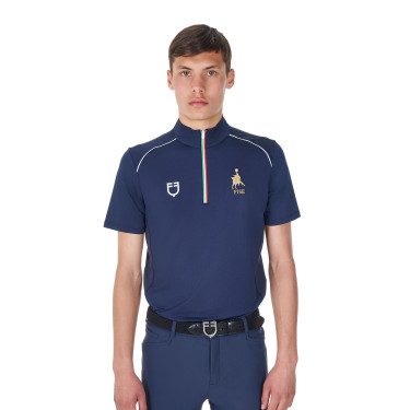 Polo d’entraînement homme Equestro x FISE avec zip drapeau italien manches courtes Marine blazer Bleu marine Polo d’entraînement homme Equestro x FISE avec zip drapeau italien manches courtes Marine blazer Bleu marine