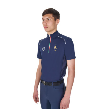 Polo d’entraînement homme Equestro x FISE avec zip drapeau italien manches courtes Marine blazer Bleu marine Polo d’entraînement homme Equestro x FISE avec zip drapeau italien manches courtes Marine blazer Bleu marine