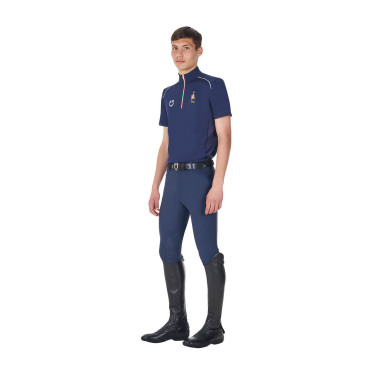 Polo d’entraînement homme Equestro x FISE avec zip drapeau italien manches courtes Marine blazer Bleu marine Polo d’entraînement homme Equestro x FISE avec zip drapeau italien manches courtes Marine blazer Bleu marine