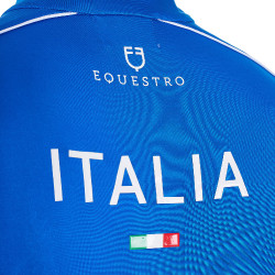 Polo d’entraînement homme Equestro x FISE avec zip drapeau italien manches courtes Bleu de savoie