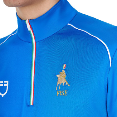 Polo d’entraînement homme Equestro x FISE avec zip drapeau italien manches courtes Bleu de savoie