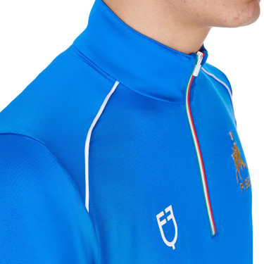 Polo d’entraînement homme Equestro x FISE avec zip drapeau italien manches courtes Bleu de savoie