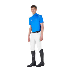 Polo d’entraînement homme Equestro x FISE avec zip drapeau italien manches courtes Bleu de savoie