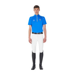 Polo d’entraînement homme Equestro x FISE avec zip drapeau italien manches courtes Bleu de savoie