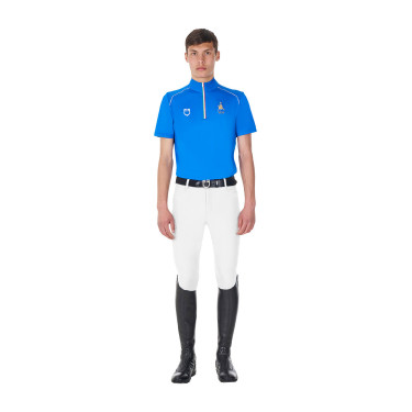 Polo d’entraînement homme Equestro x FISE avec zip drapeau italien manches courtes Bleu de savoie