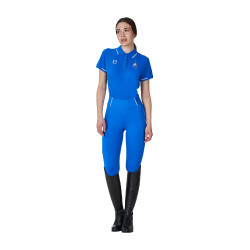 Polo d’entraînement femme Equestro x FISE trois boutons manches courtes Bleu de savoie Polo d’entraînement femme Equestro x FISE trois boutons manches courtes Bleu de savoie