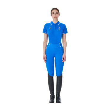 Polo d’entraînement femme Equestro x FISE trois boutons manches courtes Bleu de savoie Polo d’entraînement femme Equestro x FISE trois boutons manches courtes Bleu de savoie