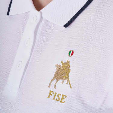 Polo d’entraînement femme Equestro x FISE trois boutons manches courtes Blanc