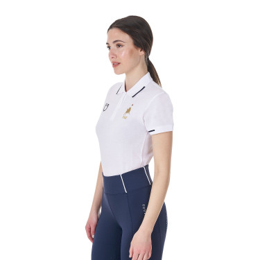 Polo d’entraînement femme Equestro x FISE trois boutons manches courtes Blanc