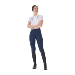 Polo d’entraînement femme Equestro x FISE trois boutons manches courtes Blanc