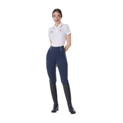 Polo d’entraînement femme Equestro x FISE trois boutons manches courtes Blanc
