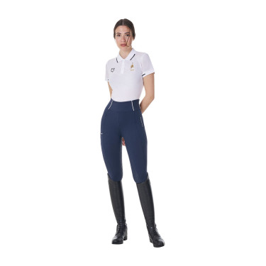 Polo d’entraînement femme Equestro x FISE trois boutons manches courtes Blanc