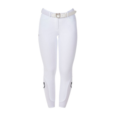 Pantalon d’équitation femme Equestro x FISE grip genoux Blanc