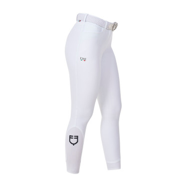Pantalon d’équitation femme Equestro x FISE grip genoux Blanc