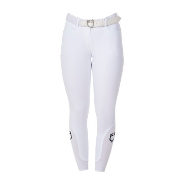 Pantalon d’équitation femme Equestro x FISE full grip Blanc