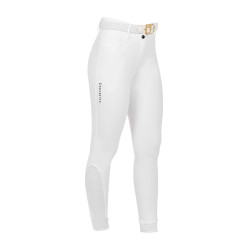 Pantalon d’équitation femme Equestro grip genoux taille haute doublé polaire Blanc