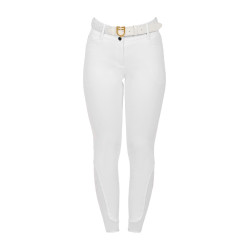 Pantalon d’équitation femme Equestro grip genoux taille haute doublé polaire Blanc