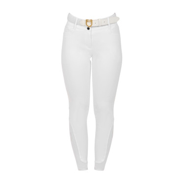 Pantalon d’équitation femme Equestro grip genoux taille haute doublé polaire Blanc