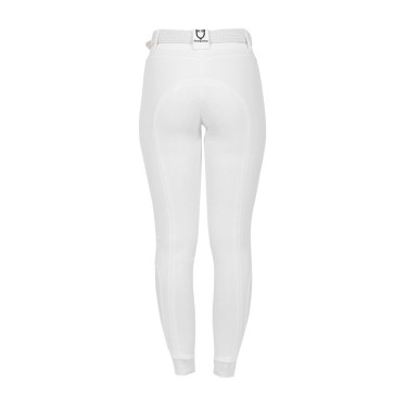 Pantalon d’équitation femme Equestro grip genoux taille haute doublé polaire Blanc