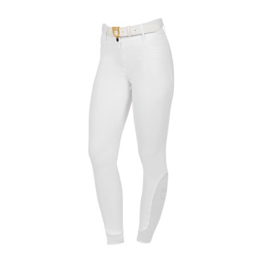 Pantalon d’équitation femme Equestro grip genoux taille haute doublé polaire Blanc