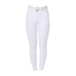 Pantalon d’équitation femme Equestro grip genoux taille haute Blanc