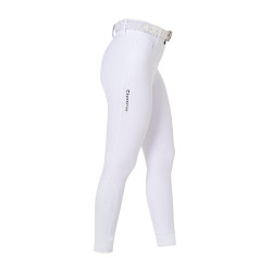 Pantalon d’équitation femme Equestro grip genoux taille haute Blanc