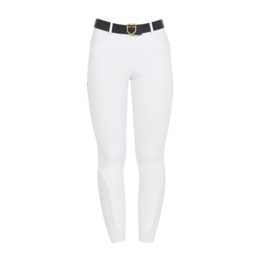 Pantalon d’équitation femme Equestro full grip taille haute doublé polaire Blanc