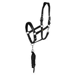 Licol ergonomique Equestro avec inserts en cuir Noir / noir Licol ergonomique Equestro avec inserts en cuir Noir / noir