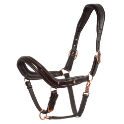Licol en cuir lisse Equestro boucles rose gold Marron foncé Licol en cuir lisse Equestro boucles rose gold Marron foncé