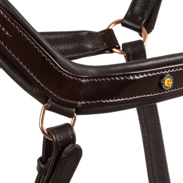 Licol en cuir lisse Equestro boucles rose gold Marron foncé Licol en cuir lisse Equestro boucles rose gold Marron foncé