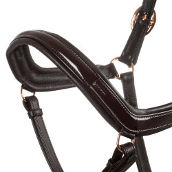 Licol en cuir lisse Equestro boucles rose gold Marron foncé Licol en cuir lisse Equestro boucles rose gold Marron foncé