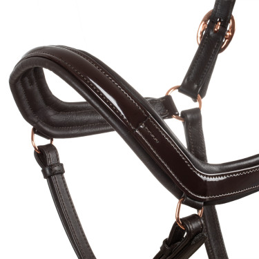 Licol en cuir lisse Equestro boucles rose gold Marron foncé Licol en cuir lisse Equestro boucles rose gold Marron foncé