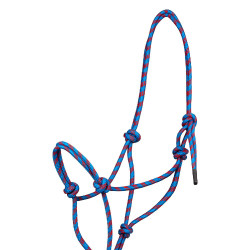 Licol corde Pool’s noué avec longe Bleu clair / rouge