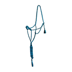 Licol corde Pool’s nez large avec longe Turquoise / noir Bleu