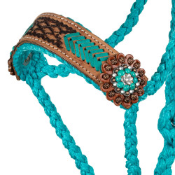 Licol corde Pool’s avec insert cuir travaillé Turquoise Bleu Licol corde Pool’s avec insert cuir travaillé Turquoise Bleu