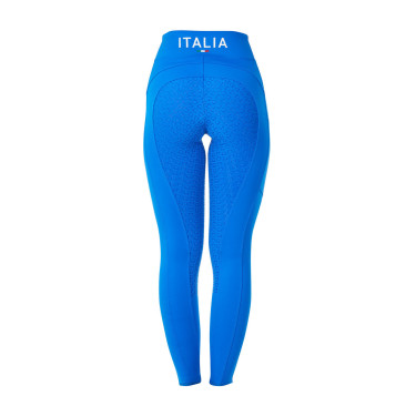 Legging femme Equestro x FISE full grip coupe slim Bleu de savoie